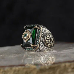 Oral alière turque faite à la main pour hommes, rétro, vintage, argent, document, carapté, motif incrusté, vert, Zcomprend, sur la fête, punk, motard