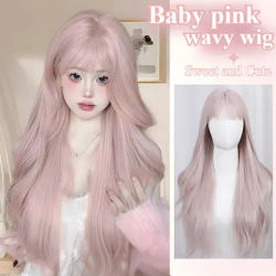 Baby Pink Wig for Women Long Wavy Hair Wig 24 Inch Lolita Synthetic High Temperature Resistant Fibers Daily Use