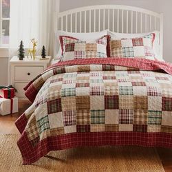 Oxford Cotton Patchwork Quilt Set, Red, 3-Piece King by Greenland Home Fashions in Red (Size TWIN)