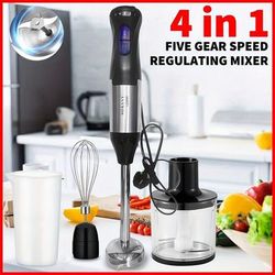 TEMU Hand Max 1000w Heavy Duty Motor, 5 Mode Handheld Stainless Steel Blade With 700ml Mixing Beaker, 500ml Chopper, Whisk And Milk Frother