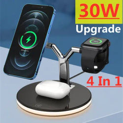 30W 3 in 1 Magnetic Wireless Charger Stand for iPhone 14 13 12 Pro Max Mini Airpods Pro iWatch 8 7 6 Fast Charging Dock Station