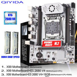 QIYIDA X99 Motherboard set LGA 2011-3 Xeon E5 2680 V4 CPU DDR4 8GBx2PCS=16GB NVME NGFF M.2 SATA3.0 USB3.0 X99 C612chip
