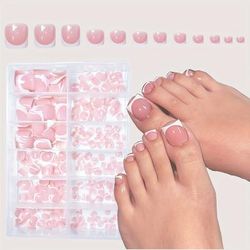 TEMU 288pcs Press-on False Toe Nails Set, French In , Short Length With Glossy Finish, Fashionable And For Daily Wear