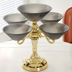 TEMU European-style Luxury Rotating Fruit Basket, High-end Multi-tier Snack And Candy Dish, Living Room Decorative Centerpiece, Middle Eastern Style, Plastic , Party Supplies, Table Decors, Grey
