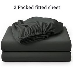 TEMU 2pcs Single Fitted Sheets, 1800 Ultrafine Fiber Dark Gray Fitted Sheets With 12-inch Deep Pockets, Soft And Breathable Sheets