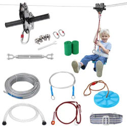 VEVOR 60/80/100/120 FT Zipline Kit Up to 500 lbs Backyard Outdoor Playground Entertainment Stainless Steel Safety Harness Seat