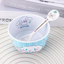 TEMU 2pcs Character Plastic Bowls With Spoons Set, Cute Cartoon Tableware For Food Supplement, Home, Dorm, Picnic - For Hello Kitty, For Kuromi, For My Melody Designs