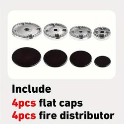 TEMU 4 Pack Universal Aluminum Alloy Gas Range Stove Knobs Covers Burner Cap Set With Flat Caps For Oven Cooktop Gas Stove Accessories Without Battery