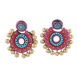 Bollywood Crescents,'Pink and Blue Ceramic Dangle Earrings from India'
