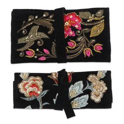 Enchanted Garden,'Artisan Made Floral Embroidered Jewelry Rolls (Pair)'