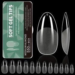 TEMU 550pcs/box Soft Gel Nail Tips - Medium Almond Full Cover Press-on Nail Extensions For Nail Salons And Diy Nail Art - Transparent, Finish, Medium Length, Almond Shape