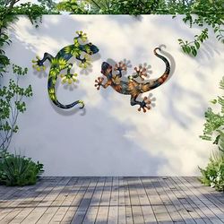 TEMU 2pcs Metal Lizard Wall Art, Decorative Iron Craft For Home, Villa, Garden - Spring And Summer Outdoor Festive Decorations, Scenery Decoration,