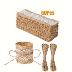 TEMU /100pcs Lace Burlap Rings Party Burlap Napkin Rings, Diy Wedding Decoration For Christmas Thanksgiving Wedding Birthday Table Decoration Supplies