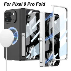 Wireless Charging Magnetic Hinge Case For Google Pixel 9 Pro Fold Screen Glass Protective Holder