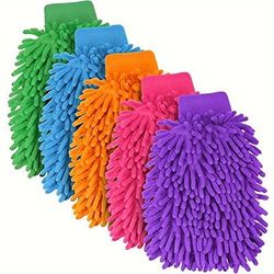 TEMU 5pcs Car Wash Mitts Chenille Microfiber Wash Glove Double Sided Scratch- Mitt