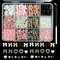 TEMU 1 Set Nail Art Decorations Kit, Resin Bow Charms And Pearls In Sizes, Diy Manicure Accessories, - Art Supplies With Storage Box