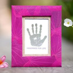 Autumn Spirit in Pink,'4x6 Natural Fiber Photo Frame in Pink from Indonesia'