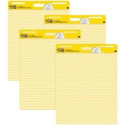 Post-It Super Sticky Easel Pads, Lined, 25" X 30", Yellow, Pack Of 4 Pads