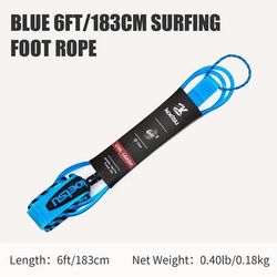 TEMU Koetsu High-strength Surfboard Leash - 7mm Tpu With Stainless Steel Swivel, Ankle Cuff & Key Pocket - Blue, Sizes 6ft-10ft