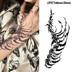 Temporary Tattoos Fake Tatto Half Arm Belly Waterproof Dark Goth Skeleton Herbal Juice Tattoo Sticker Sexy Hotwife Trend Gift