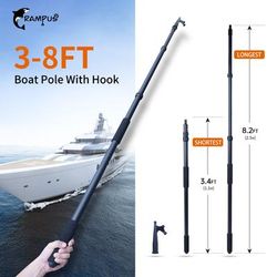 TEMU Grampus 3-8ft Telescopic Boat Hook - Iron Pole With Threaded Grappling End For , Ideal For