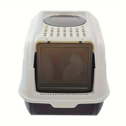 TEMU Large Cat Litter Box Fully Enclosed Deodorant Cat Toilet Spatter-proof Semi-enclosed Cat Litter Box Black 51*36*34cm Material Pp