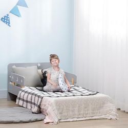 TEMU Kids Toddler Bed Children's Bedroom / Star And Moon Patterns, Side Rails, For Boys, Girls, 3-6 Years, 143 X 76 X 49cm - Grey