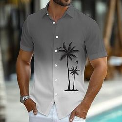 Per uomo Albero di cocco Colore sfumato Piante tropicali Camicia hawaiana Camicia con bottoni Manica corta Hawaiano Ricorrere Da mare Per eventi Abbigliamento mare Estate Primavera Collo ripiegabile