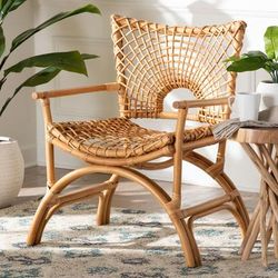 Mamba Bohemian Natural Rattan Arm Chair by Wholesale Interiors INC in Light (Size ONE SIZE)