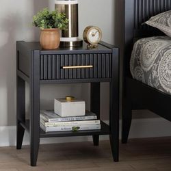 Primrose Mid-Century Black Fluted Wood 1-Drawer Nightstand by Wholesale Interiors INC in Black (Size ONE SIZE)