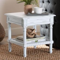 Jeanne Vintage Traditional White Wood End Table by Wholesale Interiors INC in White (Size ONE SIZE)