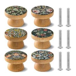 TEMU Set Of 6 Style Floral Series Handmade Wooden Furniture Handles, Kitchen Cabinet Pulls, Dresser Drawer Knobs, Wooden Single Hole Drawer Knobs Decoration Furniture Handle