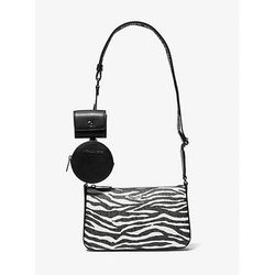 Michael Kors Jet Set Leather Medium Animal Print Logo Crossbody Bag with Case for Apple Airpods Pro® Black One Size
