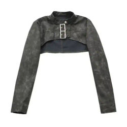 Women Biker style Long sleeve Double Bucket Co-ord Pu Faux Leather Assassin Ultra Cropped Jacket
