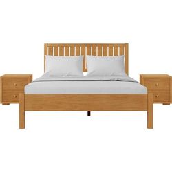 Graham Wooden Platform Bed in Walnut, King with 2 Nightstands by Camden Isle in Oak (Size QUEEN)