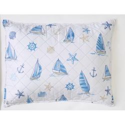 Scallop Sham by BrylaneHome in White Sailboats (Size STAND)