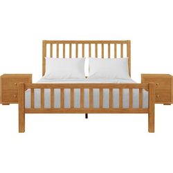 Hampton Wooden Platform Bed in Black, Queen with 2 Nightstands by Camden Isle in Oak (Size QUEEN)