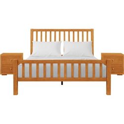 Hampton Wooden Platform Bed in Black, Queen with 2 Nightstands by Camden Isle in Cherry (Size KING)