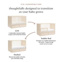 Babyletto Bento 3-in-1 Convertible Storage Crib w/Toddler Bed Conversion Kit - Washed Natural