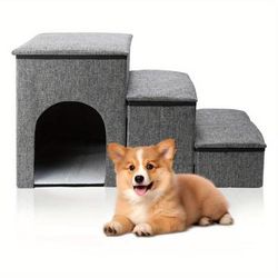 TEMU Foldable Dog Ladder House, 3 Step Dog Beds, Dog Stair With Storage, Non Slip Stairs Pet Bed, Decorative Dog Stairs Bed, Comfortable Kitten House Bed For Kitten Cat, Sleeping
