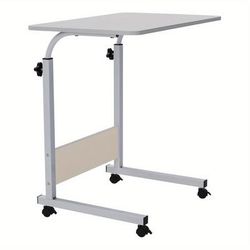 TEMU 1pc L-shaped Mobile Laptop Desk, Adjustable Height Workbench, Board, Adult Bed Sofa Side Table, White