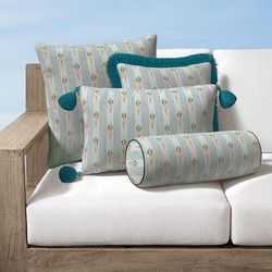 Santa Rosa Stripe Indoor/Outdoor Pillow - 17" x 17" Square Glacier, 17" x 17" Square in Glacier with Deep Sea Tassels - Frontgate