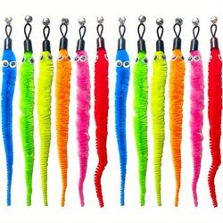 TEMU 12 Pack Plush Cat Worm Toy Refills With Bells - Interactive Wand Attachments, Feather Replacement, Boredom Busting Accessories For Indoor Cats & Kittens, No Battery Needed