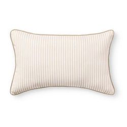 Ticking Stripe Piped Outdoor Pillow - 20" X 12" Lumbar, 20" X 12" Lumbar/Ticking Stripe Khaki - Grandin Road