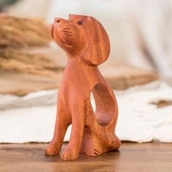 Unconditional Pal,'Inspirational Mahogany Wood Dog Figurine Carved in Guatemala'