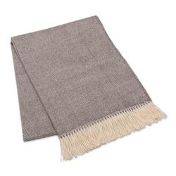 'Square-Patterned Woven Grey and Ivory 100% Baby Alpaca Throw'
