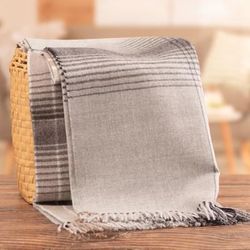 'Square-Patterned Woven Grey and Ivory 100% Baby Alpaca Throw'
