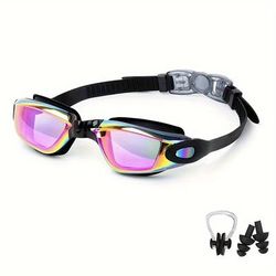 TEMU Adult Swimming Goggles Professional Anti Fog Waterproof Swim Goggles For Women Men, With Nose Clip And Earplugs