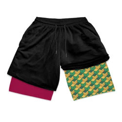 Anime Demon Slayer Running Shorts 2 In 1 Double-deck Sport Shorts Sportswear Gym Fitness Short Pants Training Jogging Bottom