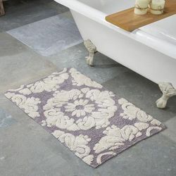 Wide Width Medallion Collection 100% Cotton 17" X 24" Rectangle Bath Rug by Brylane Home in Gray Natural (Size 21" W 34" L)